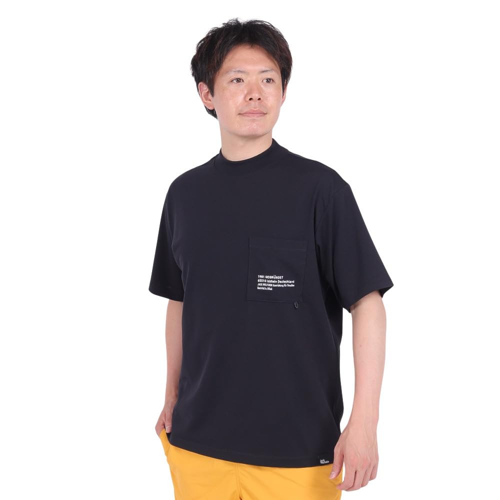 Jack Wolfskin Short Sleeve Pocket JP UR ENGINEER MOCK Everyday black Men's T-Shirt (TEXADRI Moisture-Wicking, Quick-Drying, Breathable) [5034471 / T]