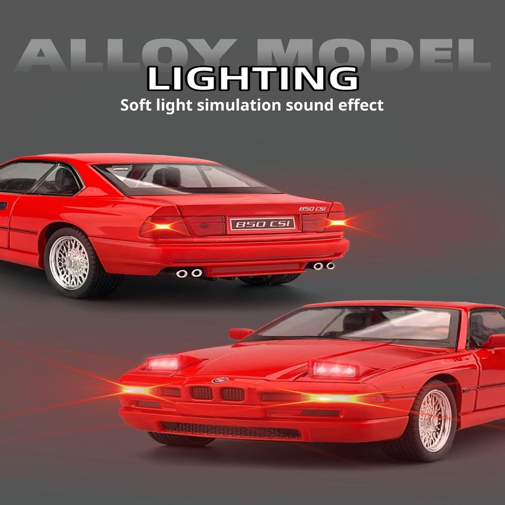1:24 BMW Vintage 850CSI Classic Pop-up Headlights Simulation Alloy Car Model Kids' Toy Car Pull Back Gift for Boys & Collectors