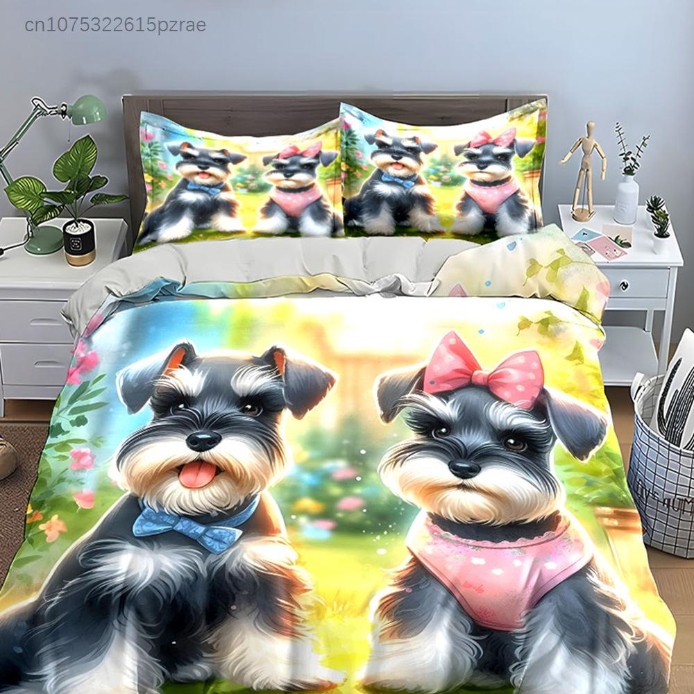 Pet Garden Trio: Cute Schnauzer Decor Multiple Sizes kid's And adults' Bedroom Exquisite 3PC Bedding set, Gift