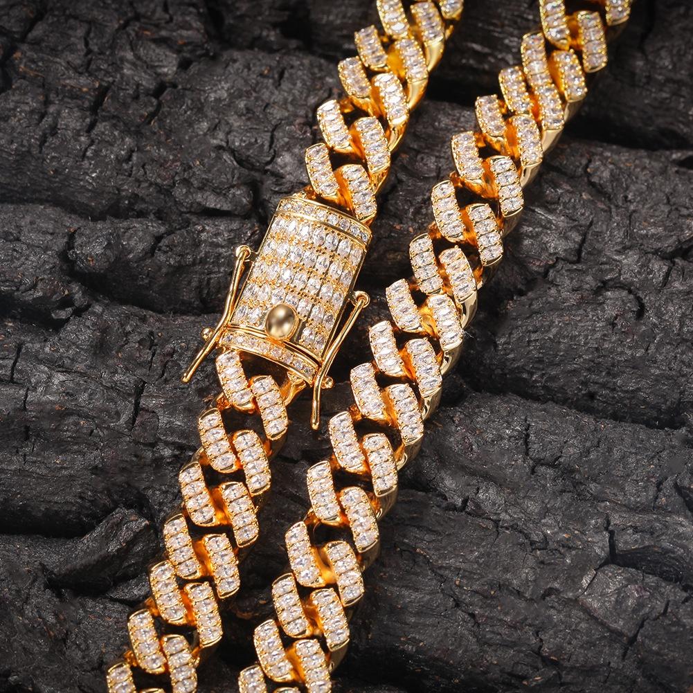 Fashion Bling Bling Gold Plated Cuban Link Chain Bracelet 12mm Square CZ Cubic Zirconia Cuban Bracelet Hip Hop Jewelry