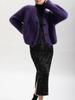 European & American Style Purple Faux Mink Velvet V-Neck Long-Sleeve Knitted Cardigan Sweater