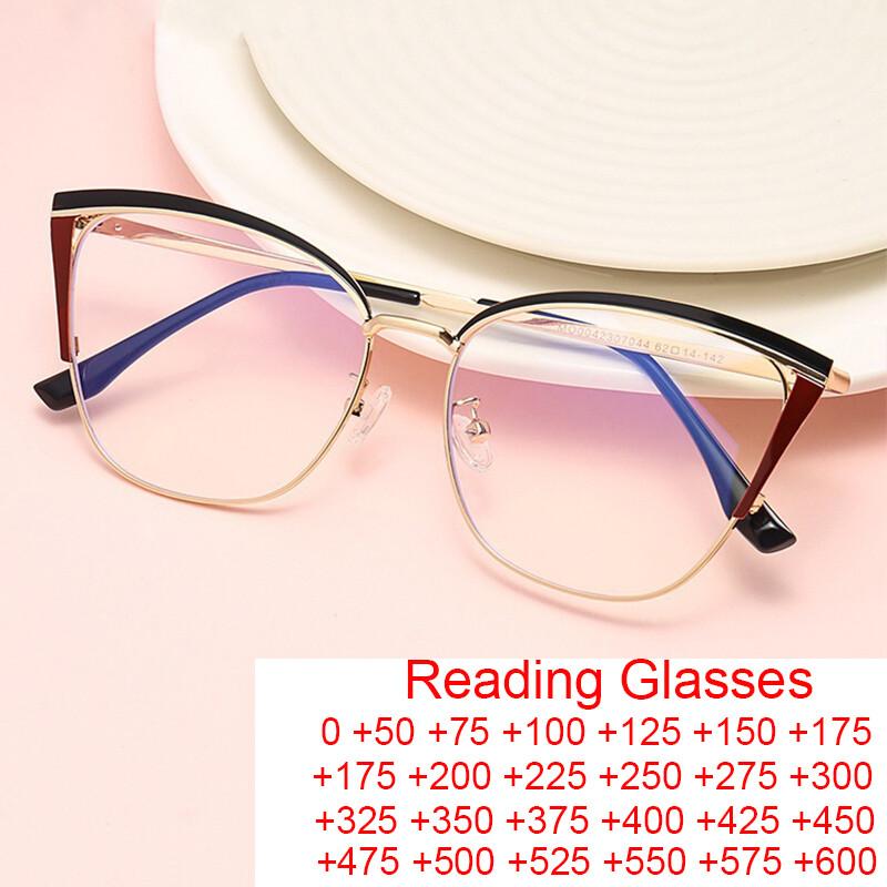 Fashion Cat-eye Frames Women's Reading Glasses Fashion Multi-color Splicing Metal Frames Anti-blue Glasses Presbyopia Eyewear +2