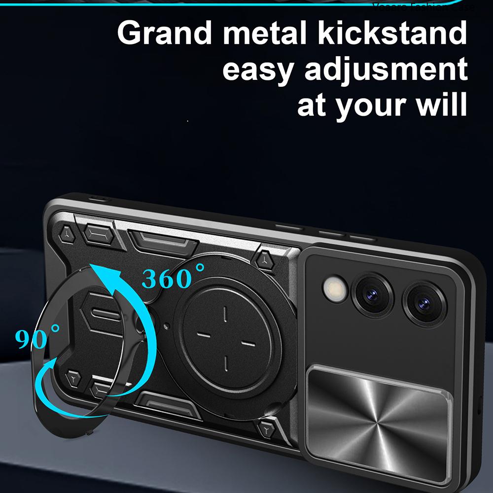 Slide Lens Push Window Armor Funda for Samsung Galaxy S25 Edge 5G Case for Galaxy S25 Slim Case Magnetic Rotate Ring Stand Cover