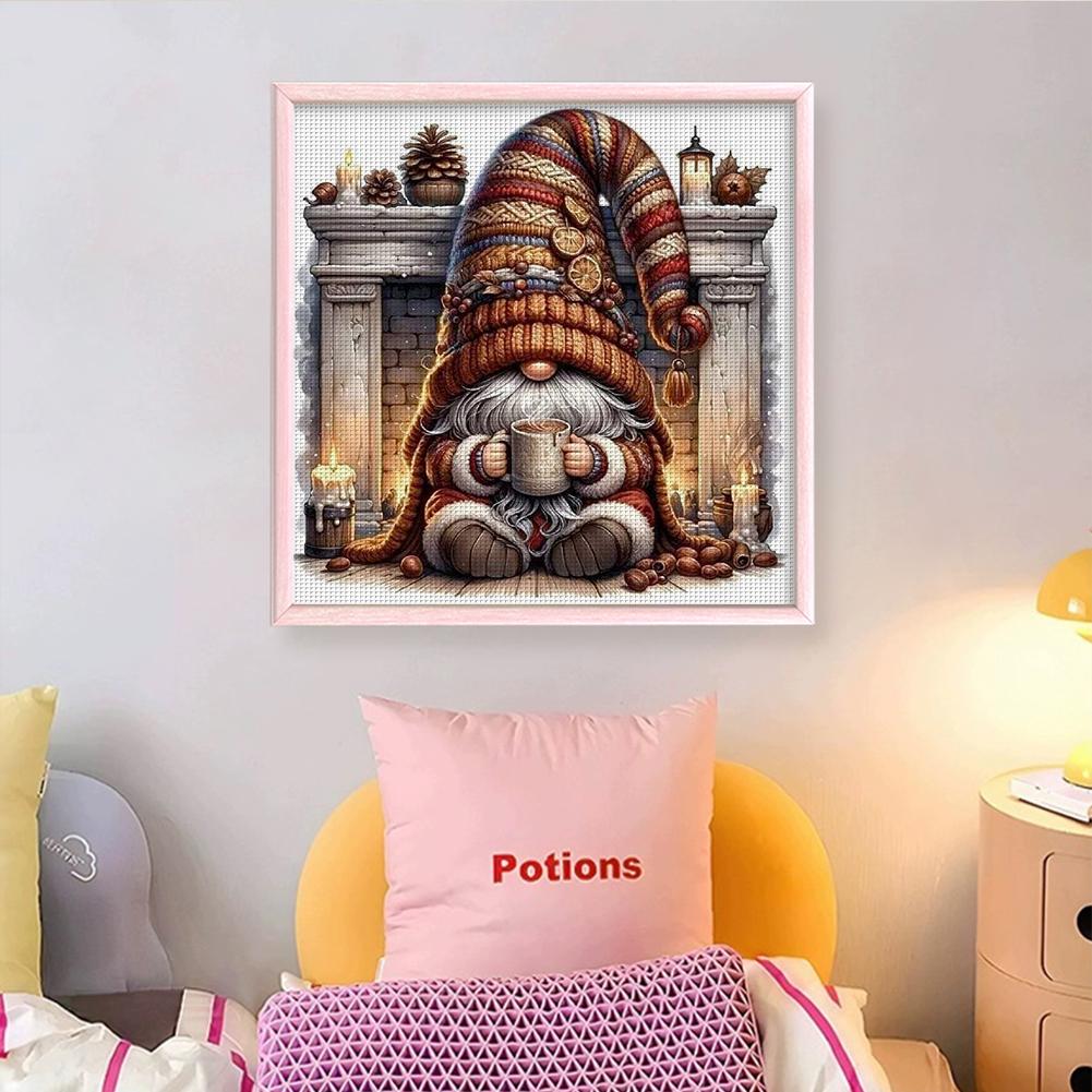 Full Embroidery Eco-cotton Thread 11CT Printed Coffee Gnome Cross Stitch Kit Art