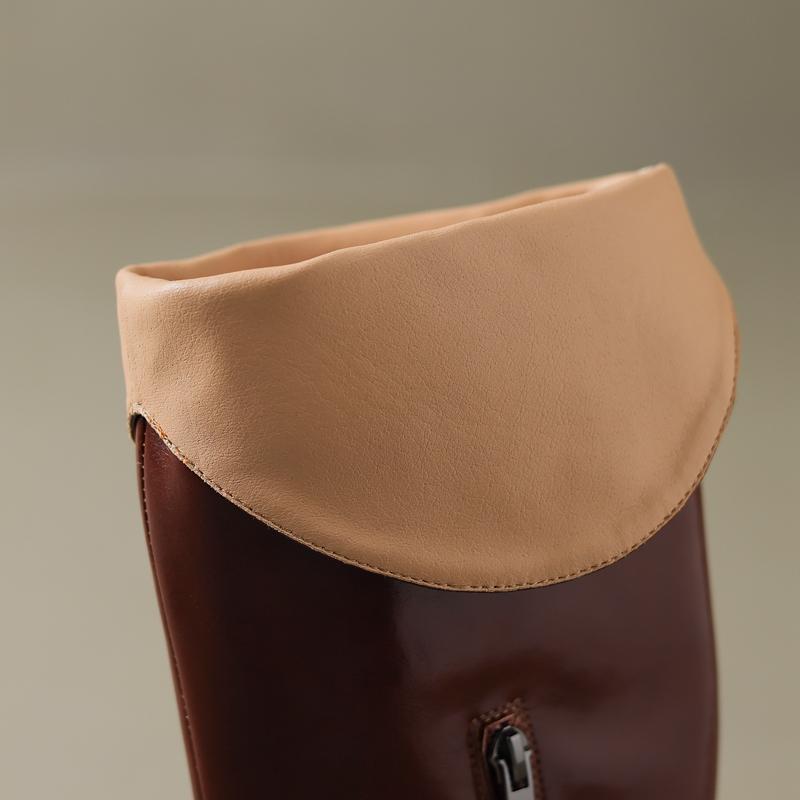 Fashion Women's new autumn and winter pointed leather cowhide heel, extra large and knee high, side zippered western boots
