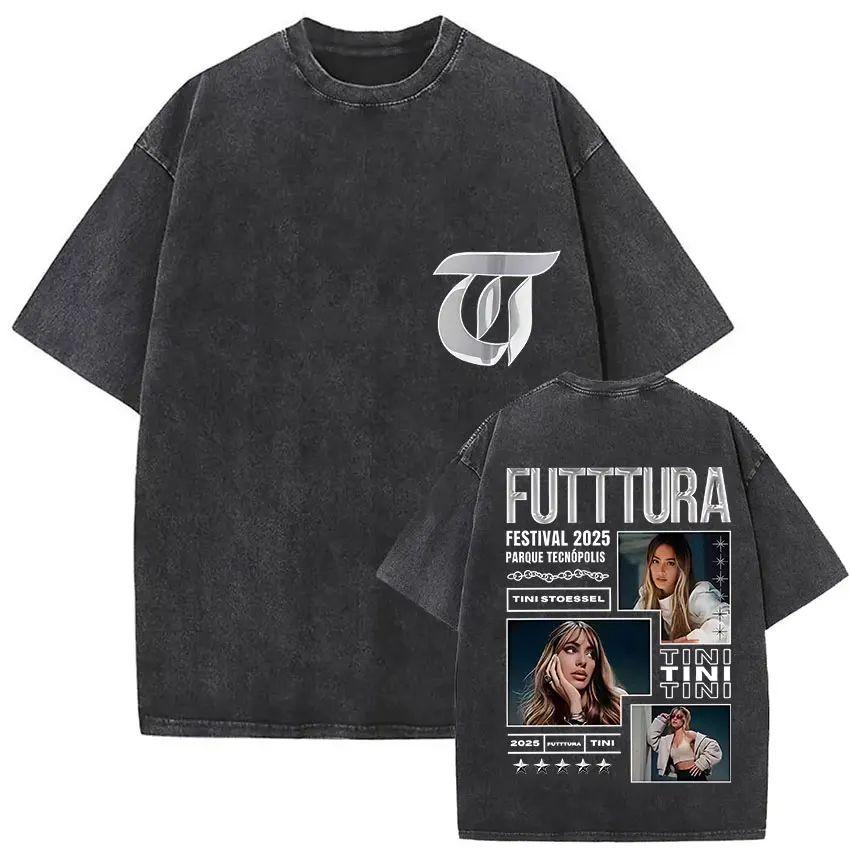 

Y2K Hip Pop T Shirts Singer Tini Stoessel Futtura Album Summer Fashion Retro Washed Oversized Tshirt Print Street Wear Unisex S