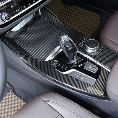 Autocollant de garniture de panneau de bouton multimédia de couverture de pommeau de levier de vitesse intérieur automatique en fibre de carbone accessoires de voiture pour BMW X3 G01 X4 G02 2018