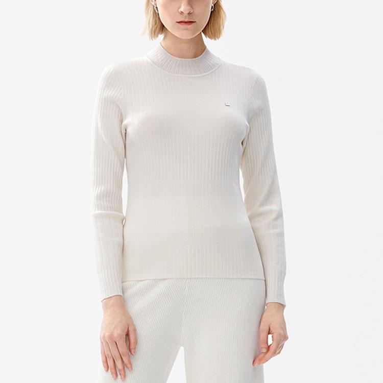 FILA White Special Series Solid Color Knitted Long Sleeve Crew Neck Sweater Women sweater F11W247403F-IV