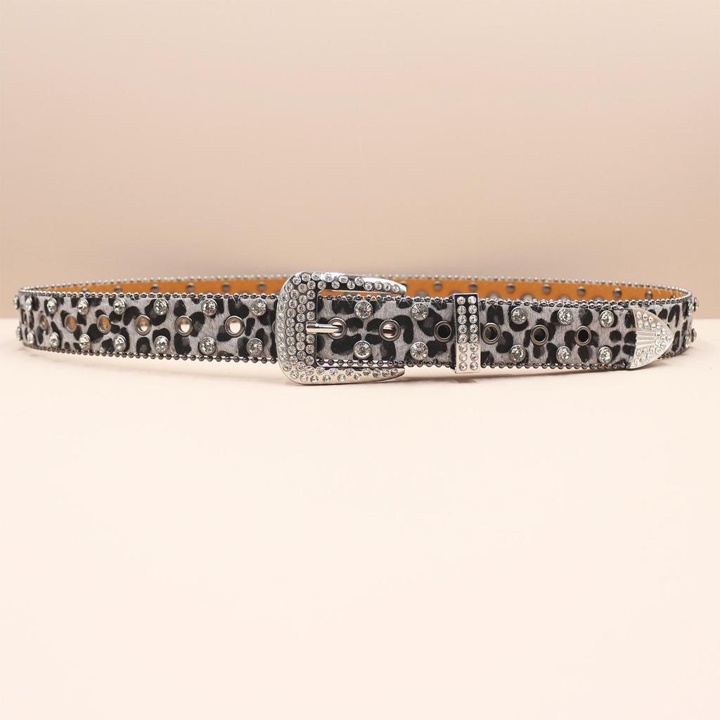 European & American Leopard Rhinestone Leather Belt: Trendy & Versatile Men's Accessory
