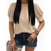 Women's Casual Lace,Trim Collar Puff Sleeve Breathable Shirt Top