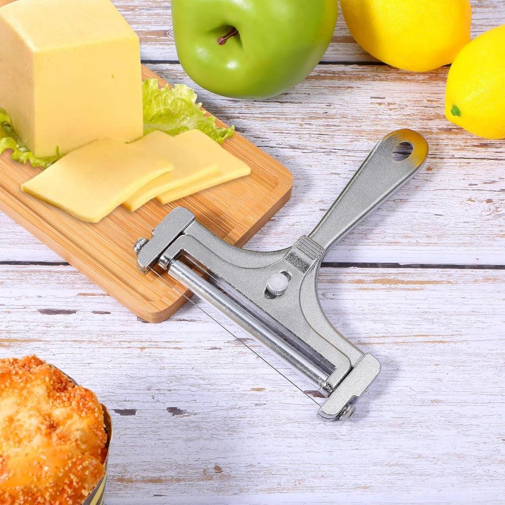 1 PCS Cheese Slicer Stainless Steel Adjustable Thickness Cheese Cutter, Frosted Silver Butter Cutter for Block Cheese and Butter