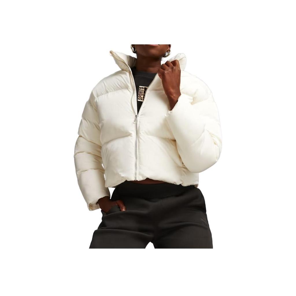 Puma Classics Oversized Puffer Jacket Solid Color High Neck Zipper Short Sleeve Down Jacket Women jackets White 621693-66
