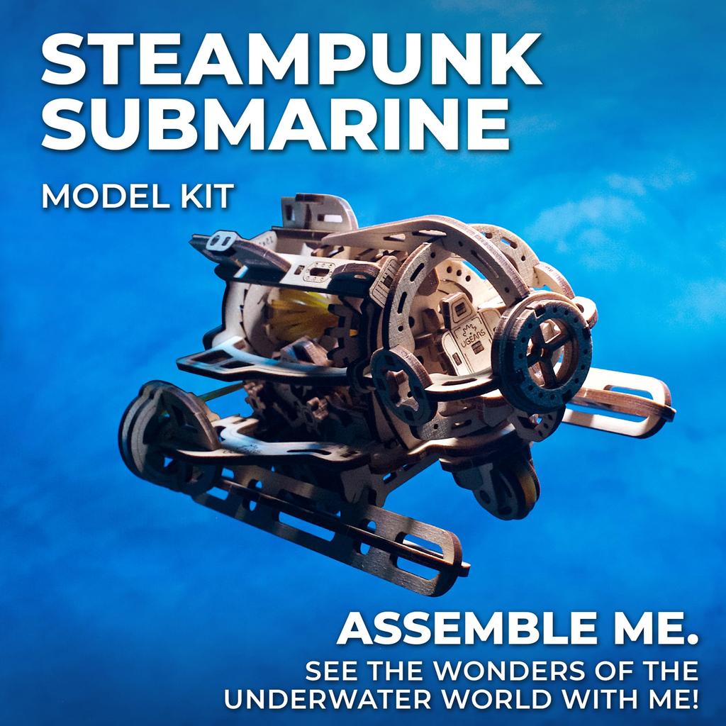 Ugears Steampunk Submarine 70229 Wooden 3D Puzzle Craft No Glue or Tools Required