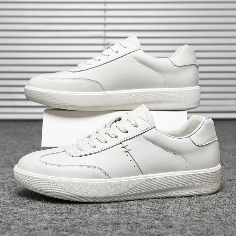 Men Genuine Leather Casual Shoes Simple Designer Skate Shoes Young Man Lace-up Sneaker