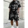 Men's 3D Lion Print Summer Set: Black & White Realistic Tee with Matching Shorts. Cool Streetwear for Holiday & Daily Wear