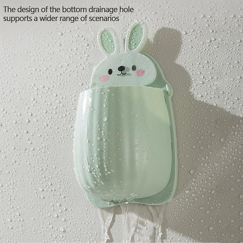 Niedlicher Cartoon Hase Zahnbürstenhalter Badezimmer Wandmontiert Make-up Aufbewahrungsbox Stanzfreies Regal Heimbehälter Organizer