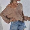 IHUASU Autumn and Winter V-neck Women's Knitted Loose Solid Colour Fashion Pullover Jumper