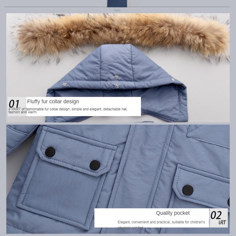 Children's Down Jacket Boys Medium Length Thickened White Duck Down