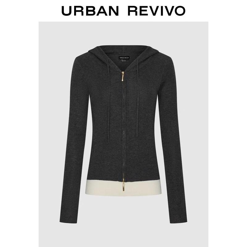 UR2026 Spring Women s Color-Block Hooded Knit Sweater M