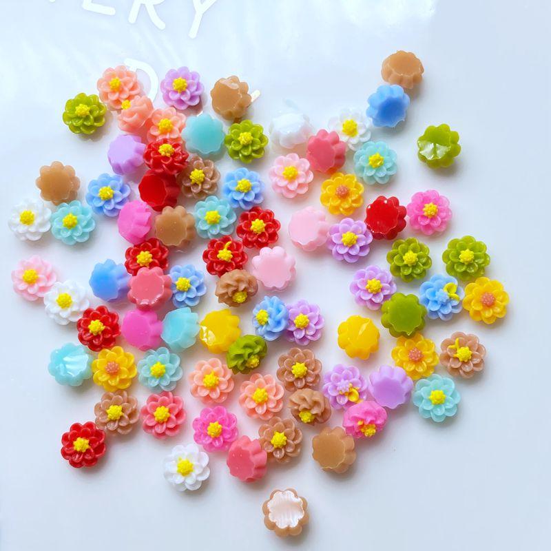 100Pcs New Resin Cute Mixed Mini Flower Manicure Flat Back Scrapbooking Hair Bow Center Embellishments DIY Accessories