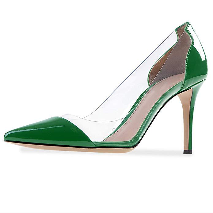 Women's Pointed Toe Transparent Pumps Clear PVC High Heels Dress Shoes