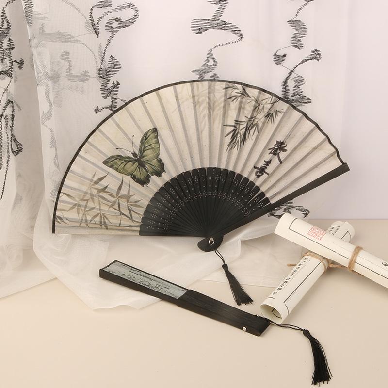 5Styles Retro Style Folding Fan Female Japanese Pattern Retro Cloth Art Craft Gift Home Decoration Ornament Dancing Hand Fan