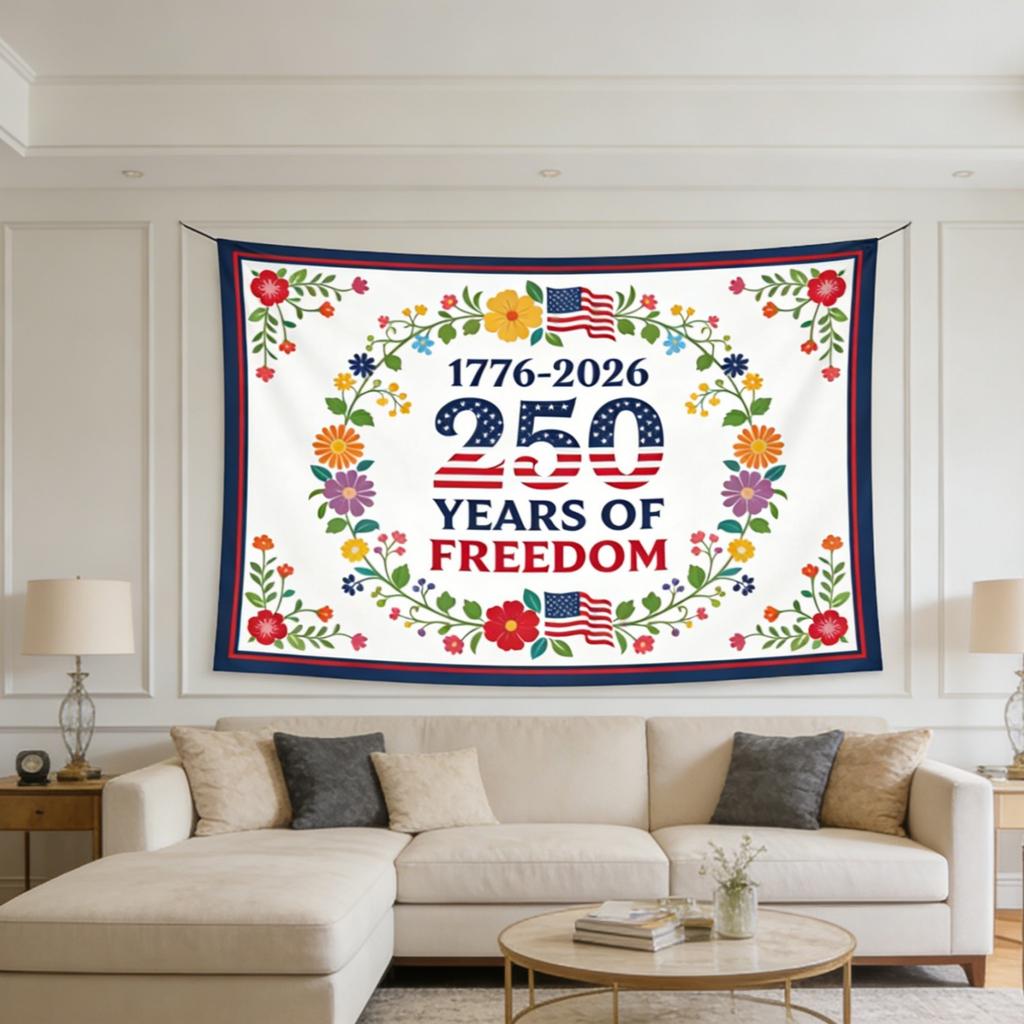 Patriotic Theme Independence 250th Anniversary Tapestry with 17762026 250 YEARS OF FREEDOM Words Home Decor High Quality