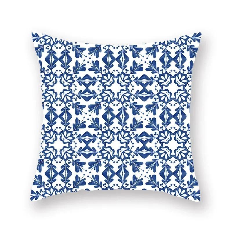 Blue Mandala Persian Cushion Cover Polyester Geometric Pattern Pillowcase Decoration Sofa Bedroom Car Office Decoration Ornament