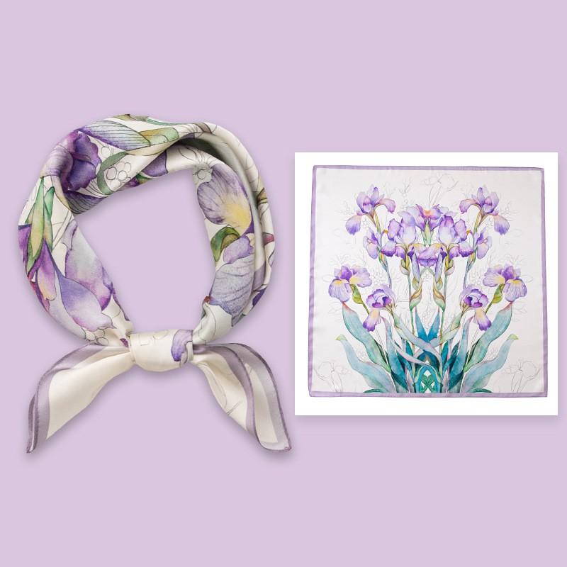 Elegant Silk Scarf Women 53x53cm Pure Mulberry Square Neck Floral Print Lightweight Accessory
