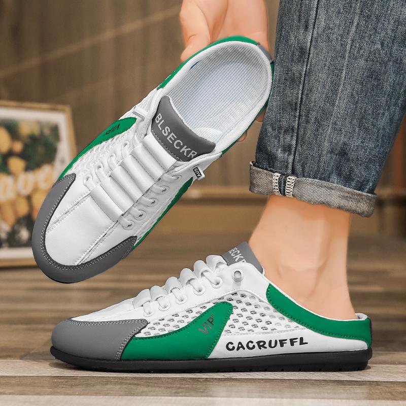 Mens Half Slippers Summer Breathable Mesh Mens Shoes Outdoor Casual Walking Shoes Large Flat Light Mesh Slippers Sandals