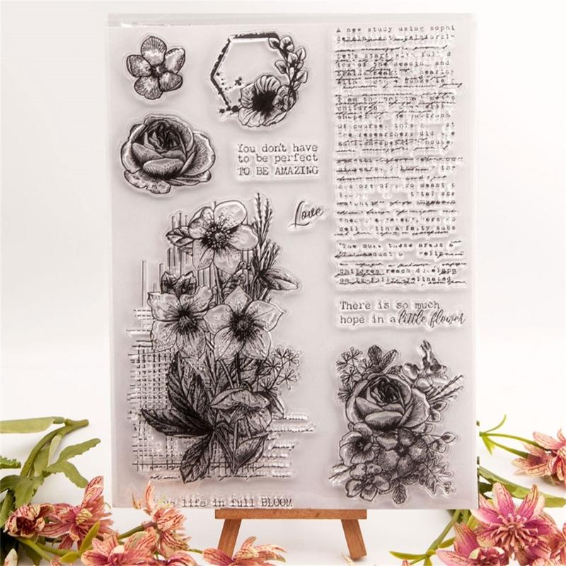 Flower Clear Stamps Words Background Silicone Stamps Transparent Stamps Seal for Scrapbooking Card Making Decoration