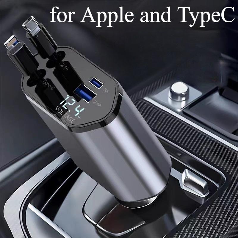 

Автомобильный адаптер-зарядное устройство 120 Вт Быстрая зарядка USB Type C Кабель для быстрой зарядки с выдвижными шнурами Подходит для iPhone 16/15/14/13/12 Samsung