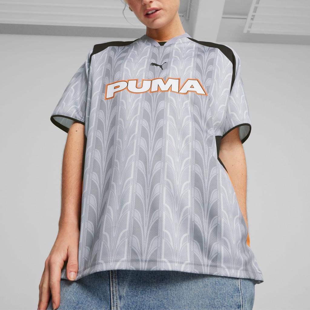 Puma Retro Color Block Letter Print Casual Breathable Training Short Sleeve Football Shirt Unisex Tops Gray 627933-42