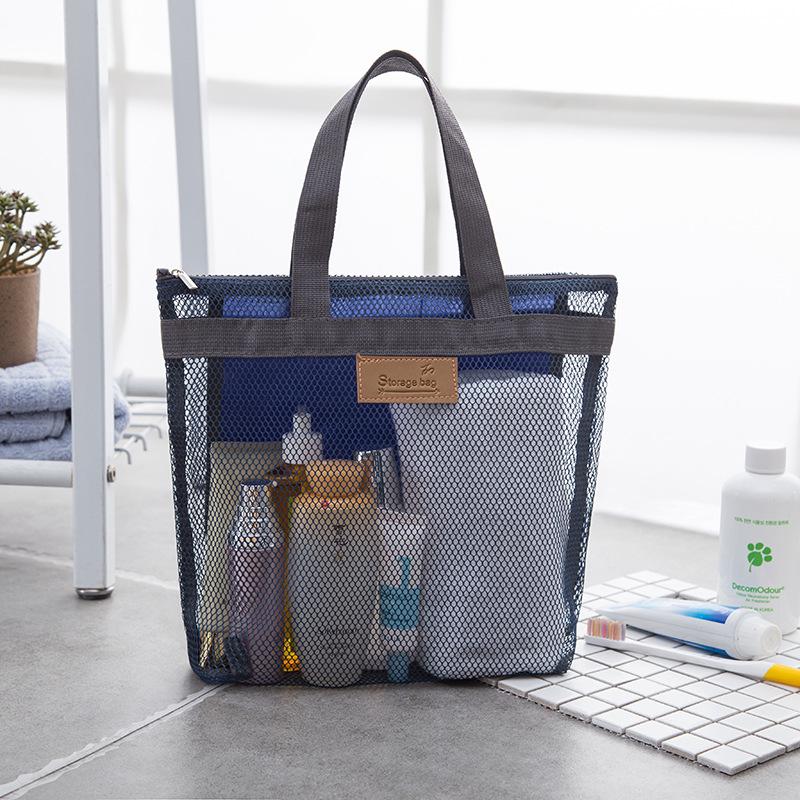 Mesh Beach Tote: Travel Storage & Toiletry Bag with Barcode Sticker