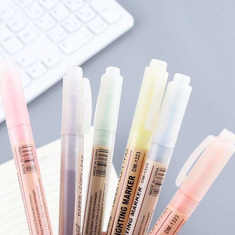 6/5Colors/box Double Headed Highlighter Pen Collection Fluorescent Markers Highlighters Pens Art Marker Japanese Charming Kawaii Stationery