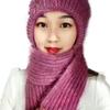 Knitted Beanie Hat Scarf Windproof Neck Warmer Winter Integrated Cap Scarf  Women