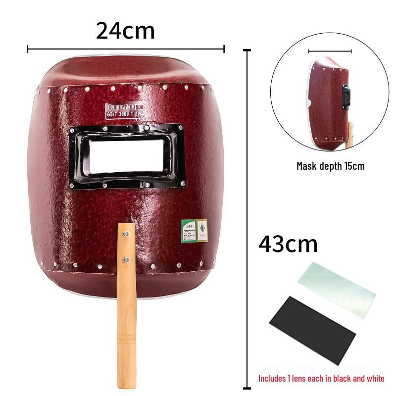 Red Steel Handheld Electric Welding Helmet with Full Face Sunburn Protection and Heat Insulation for Arc Welding