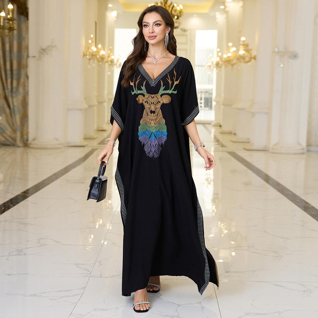 Moda damska Lato Wiosna Kwiatowy wzór Nadruk Rękawy 1/2 Dekolt w serek Luźna talia Sukienki codzienne