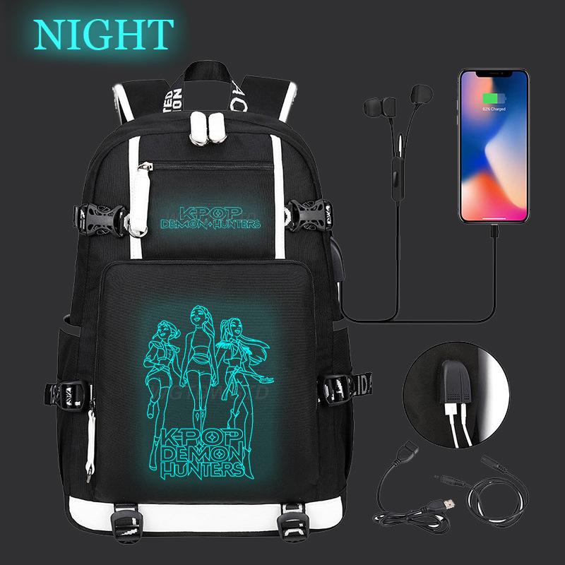 Kpop Demon Hunters Luminous School Bag Multifunctional with USB Backpack Fashion Student Casual Backpack