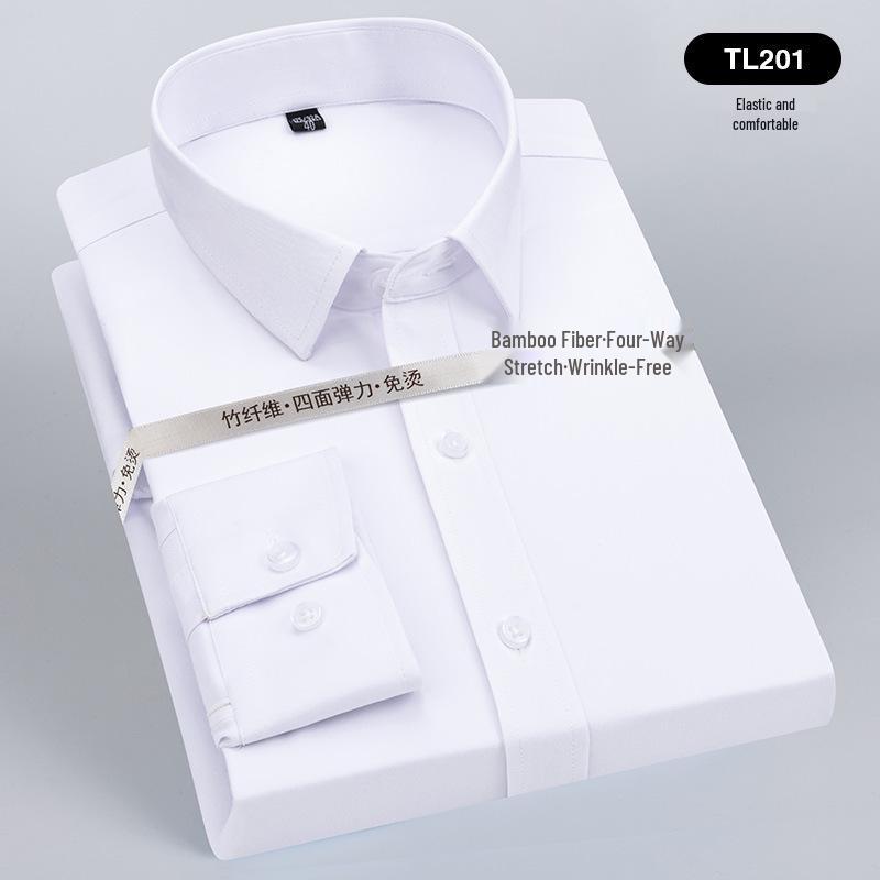 Men's Wrinkle-Resistant Polyester Stretch Long Sleeve Dress Shirt