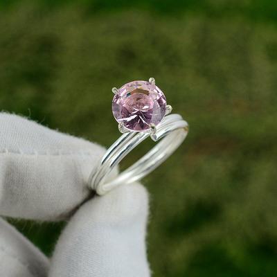 Mothers Day Sale 925 Sterling Silver Pink Topaz Gemstone Promise Stackable Ring