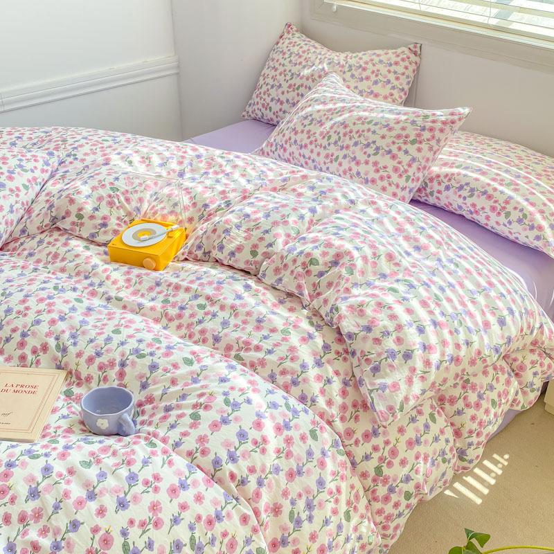 Class A Mother and Baby Grade Cotton Four-piece Set Pure Cotton Ins Style Cartoon Small Fresh Pure Cotton Quilt Cover Bedding