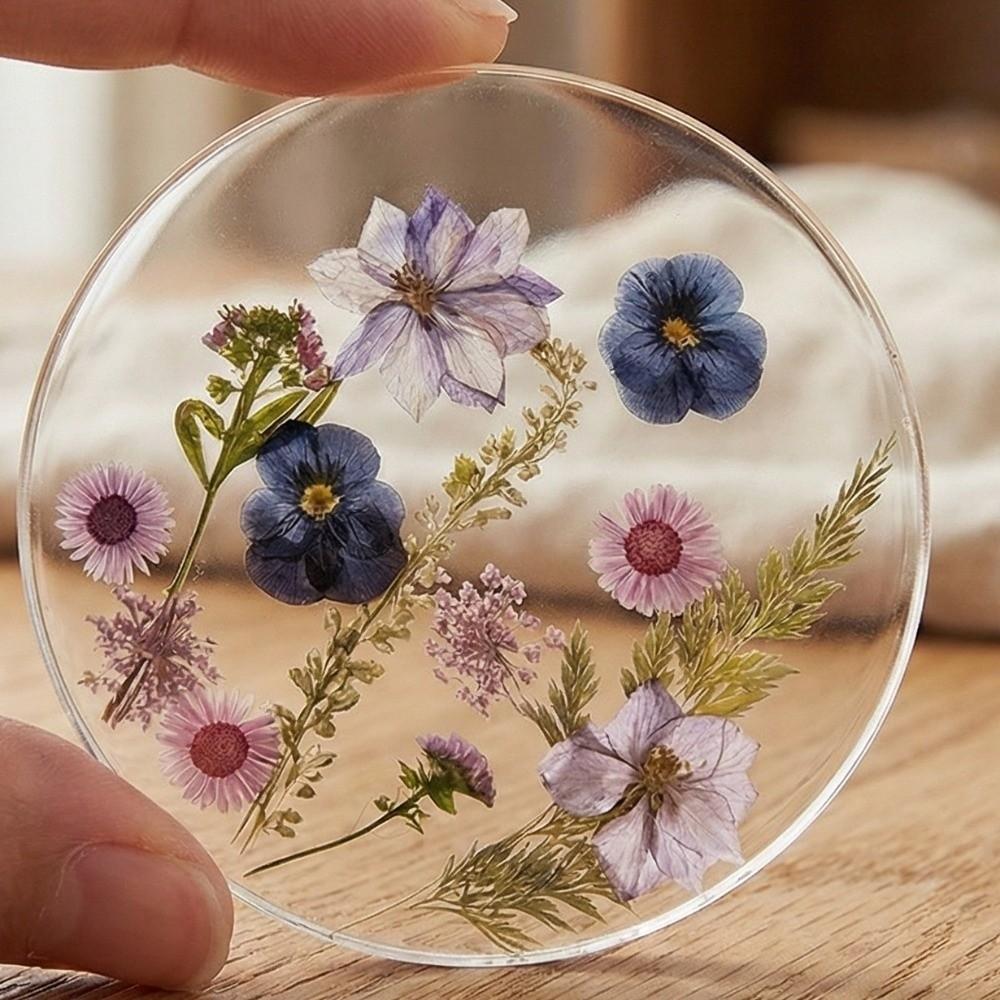 Colorful Acrylic Coasters Transparent Insulation Pad Floral Print Coasters  Dining Table