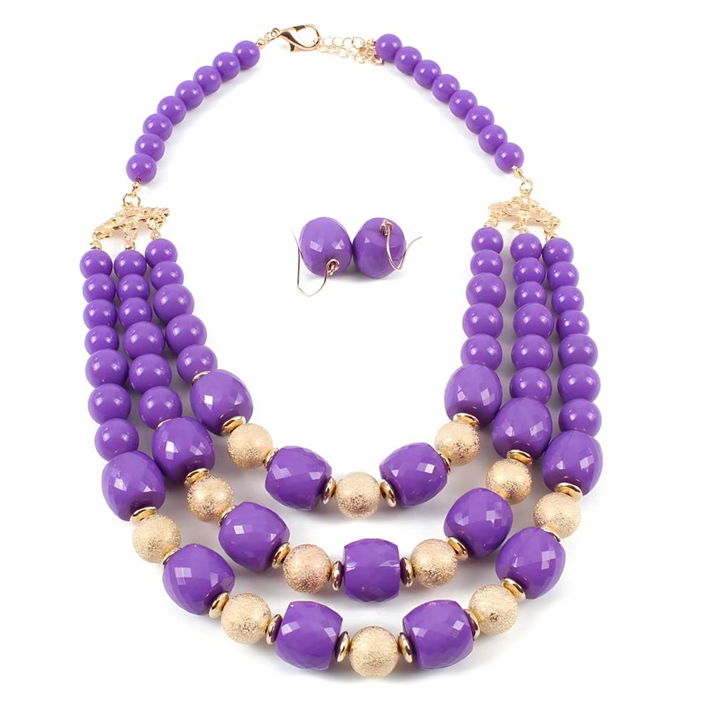 

Модное цветное акриловое ожерелье с крупными бусинами ручной работы, серьги с цирконом, комплект женских аксессуаров для вечеринки фиолетовый