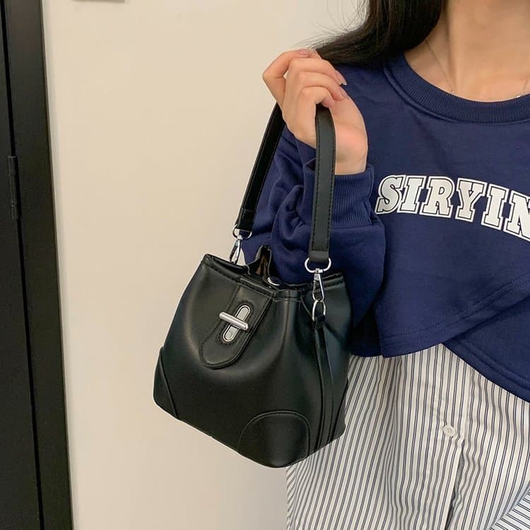 Color matching denim mini bucket bag women's messenger bag