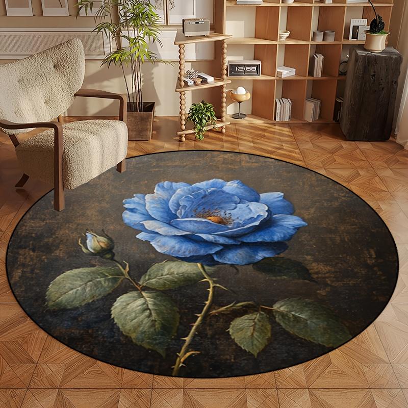 

Роскошные круглые коврики с цветочным узором из голубых роз для пола, кухонный коврик-дорожка для прихожей, мягкий ковер для спальни и гостиной, нескользящий коврик для зонирования 60X60cm