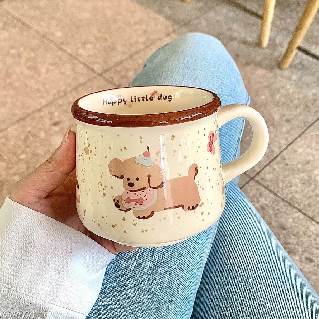 High-value Ins Wind Mug, Cute Puppy Coffee Cup, Household Ceramic Water Cup, Birthday Gift for Girls