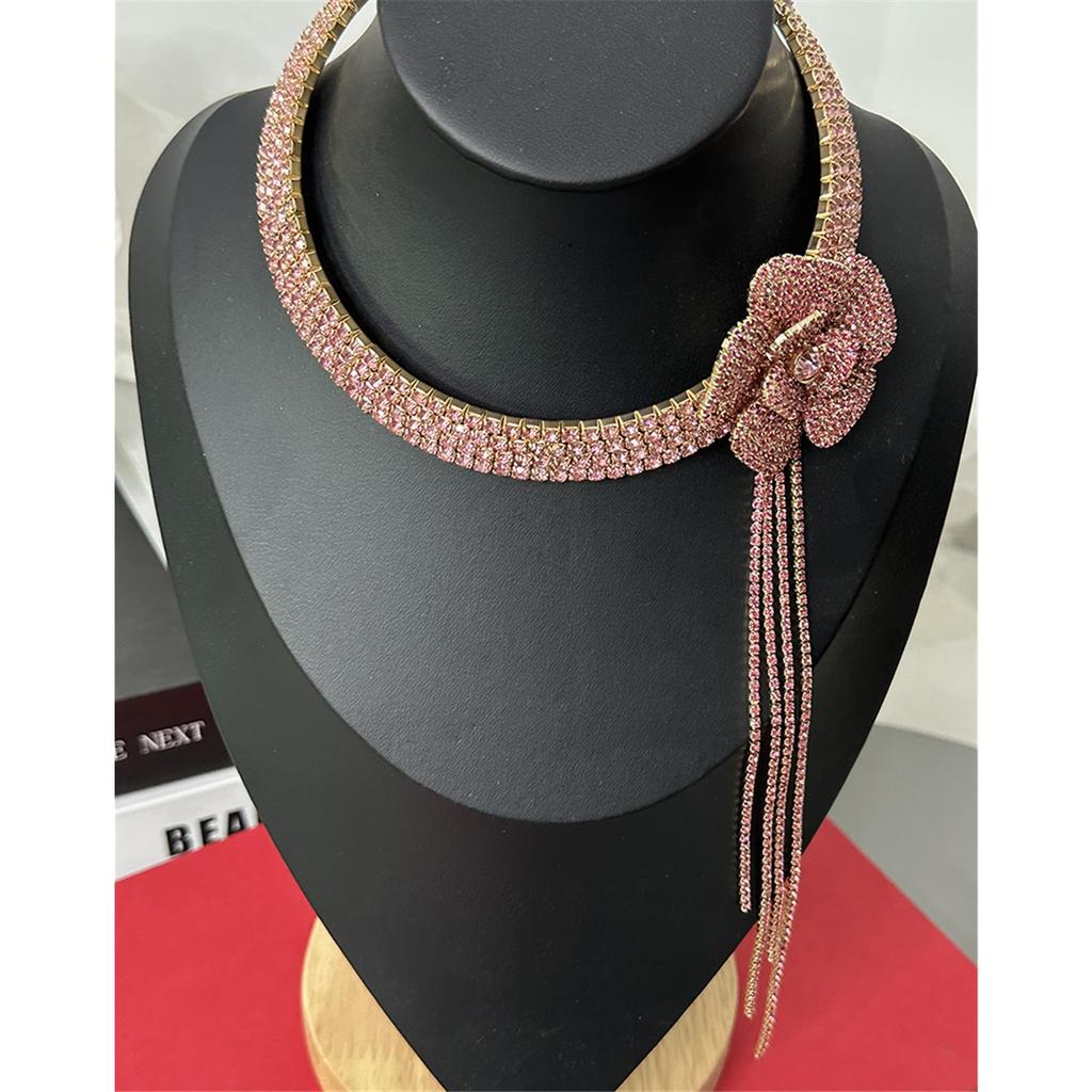 Tooxika Full Diamonds Multi-layer Flash Diamond Flowers Tassel Collar Light Luxury Bridal Wedding Dinner Necklace Women