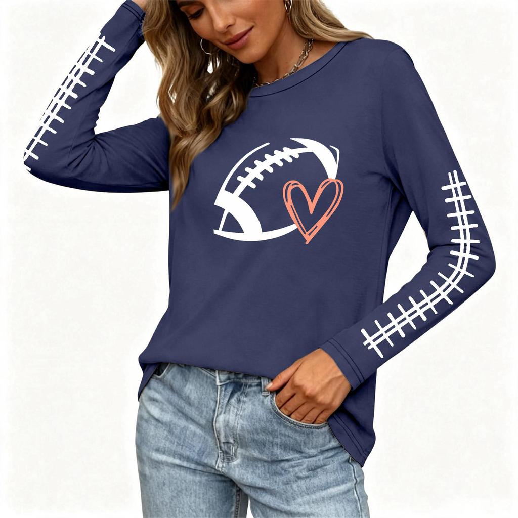Women's Long Sleeve Rugby Print Neck Tee with Side Slits for Casual Wear