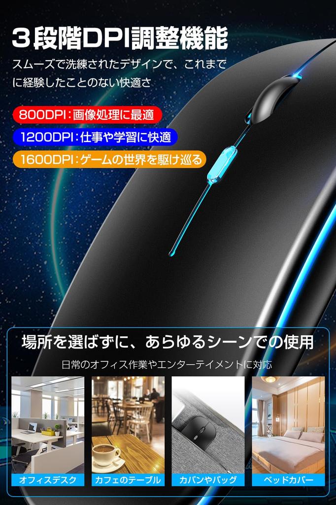 Wireless Bluetooth Mouse and with USB DPI Symmetrical Ergonomic Easy for and Mac PCs 5.2 [Ultra-Slim, High-Precision, Quiet] Receiver, Rechargeable,